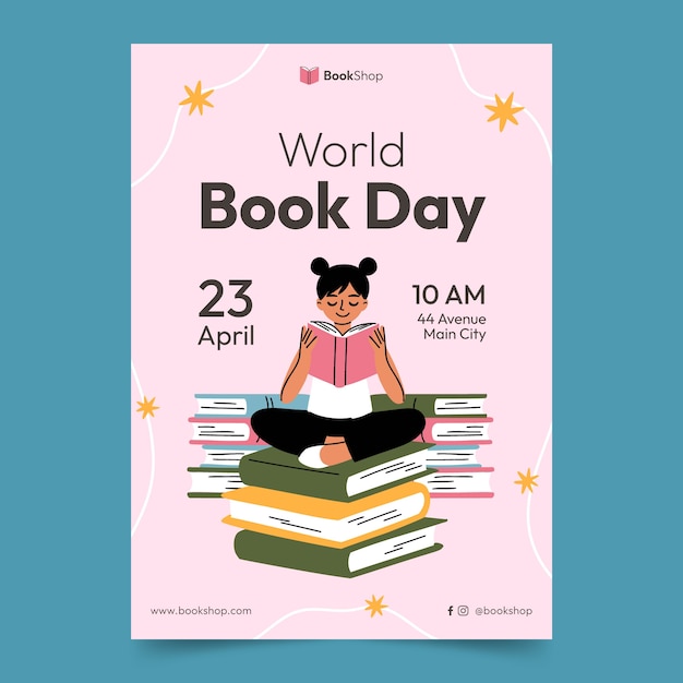 Flat vertical poster template for world book day celebration