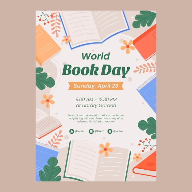 Free vector flat vertical poster template for world book day celebration