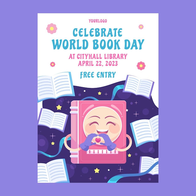 Free Vector flat vertical poster template for world book day celebration