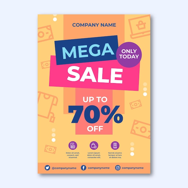 Flat vertical sale poster template