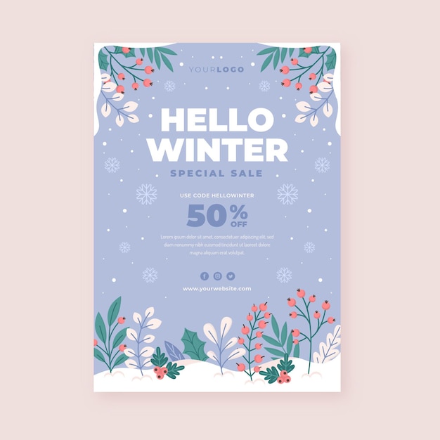 Free Vector flat vertical winter sale poster template