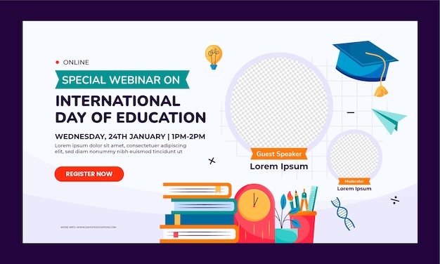 Free vector flat webinar template for international day of education