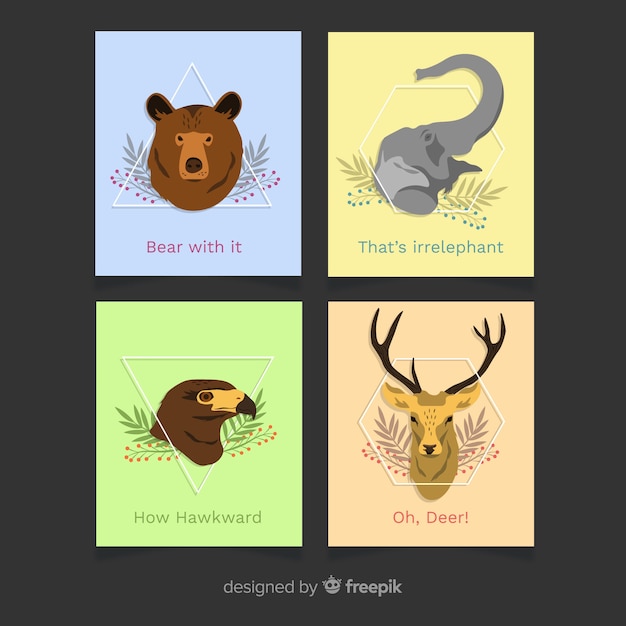 Free Vector flat wild animal card collection