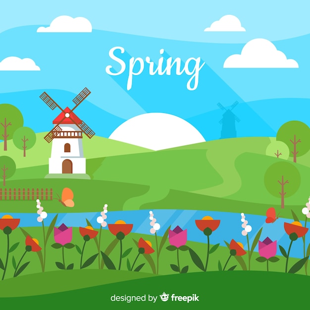 Free Vector flat windmill spring background