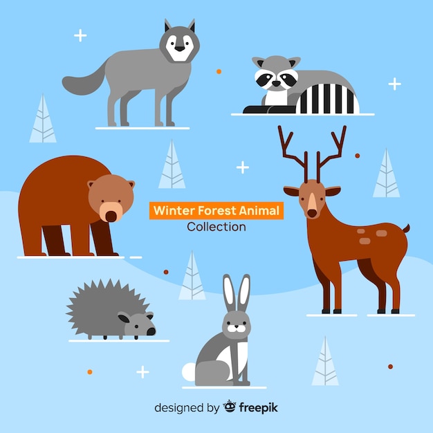 Free Vector flat winter forest animals collection