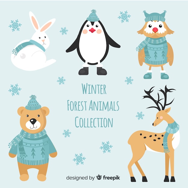 Free vector flat winter forest animals collection