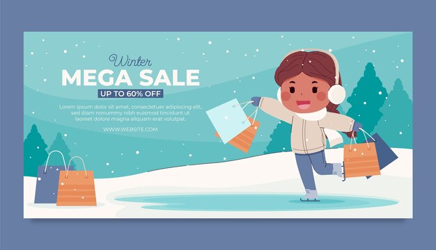 Flat winter horizontal sale banner template