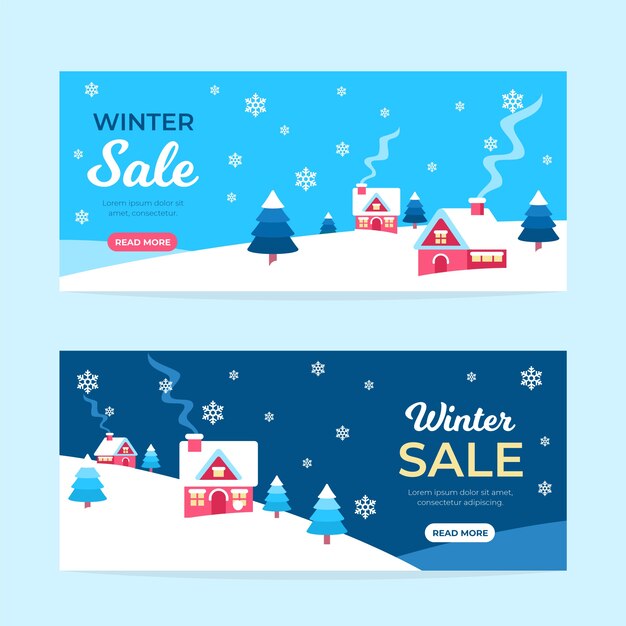 Flat winter sale banners collection