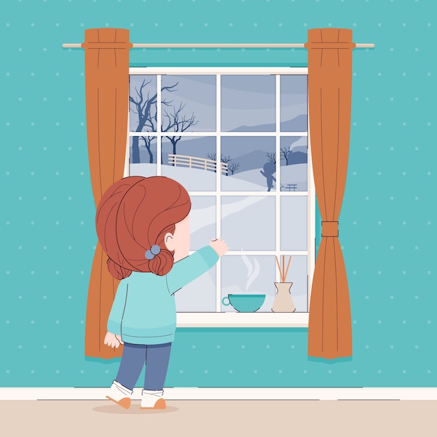 Free vector flat winter window illustration