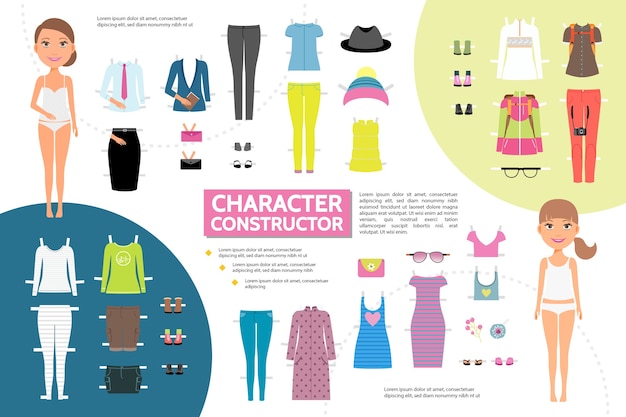 Free Vector flat woman character creation infographic concept 