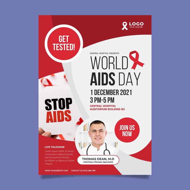 Flat world aids day vertical poster template