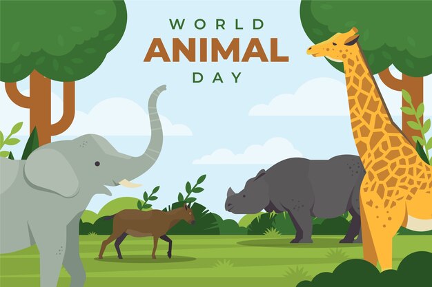 Flat world animal day background with animals