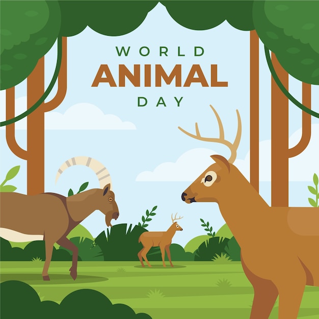 Flat world animal day illustration with animals