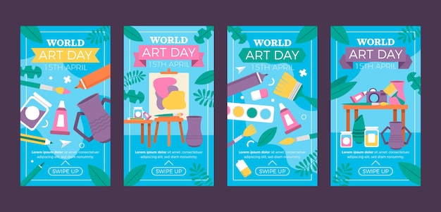 Free Vector flat world art day instagram stories collection