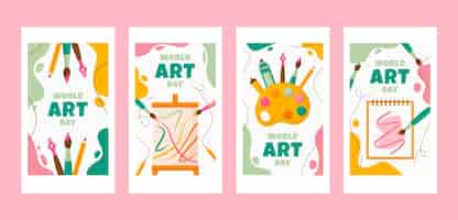 Free vector flat world art day instagram stories collection