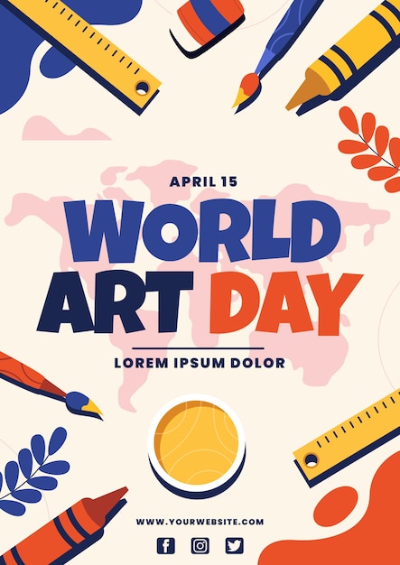 Free Vector flat world art day vertical poster template