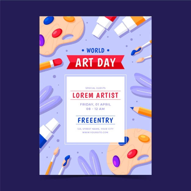 Free Vector flat world art day vertical poster template