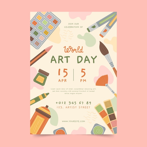 Free Vector flat world art day vertical poster template