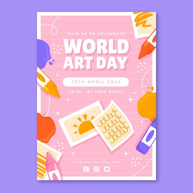 Free Vector flat world art day vertical poster template