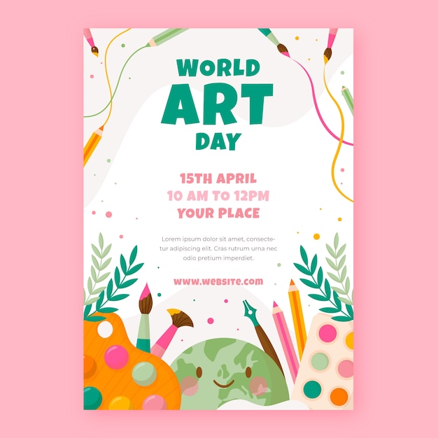 Free vector flat world art day vertical poster template