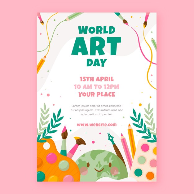 Flat world art day vertical poster template