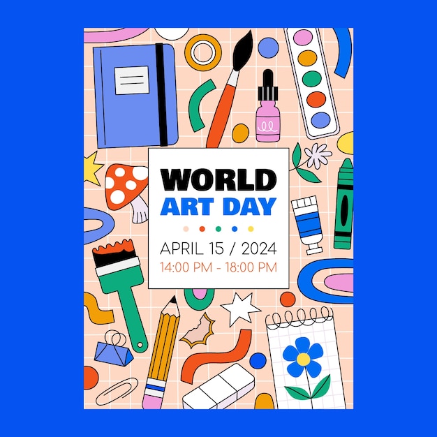 Free Vector flat world art day vertical poster template