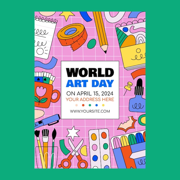 Free Vector flat world art day vertical poster template