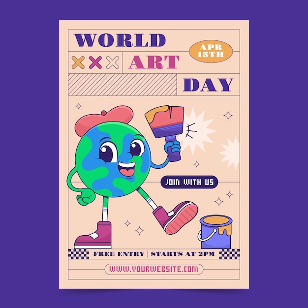 Free Vector flat world art day vertical poster template