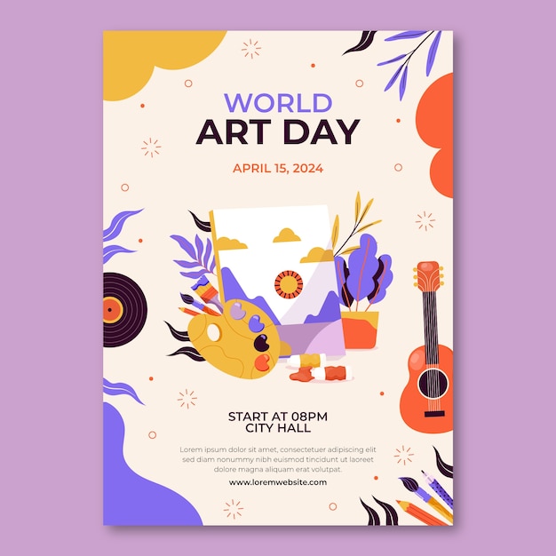 Free Vector flat world art day vertical poster template