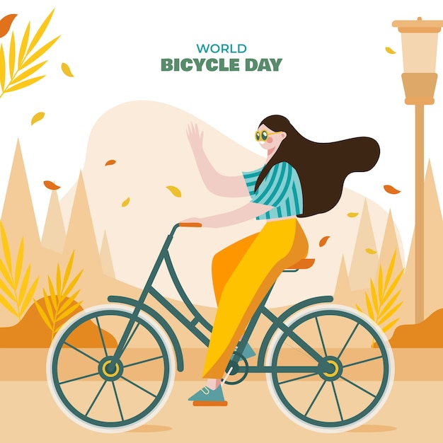 Flat world bicycle day illustration