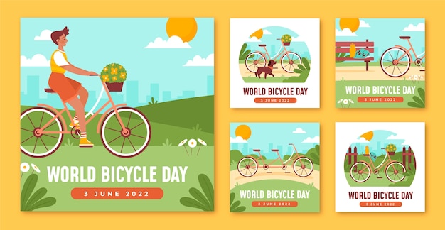 Flat world bicycle day instagram posts collection