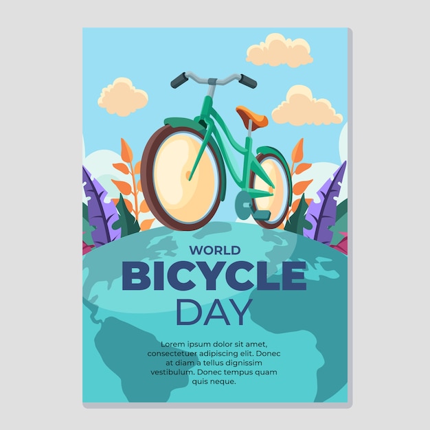 Free vector flat world bicycle day vertical poster template