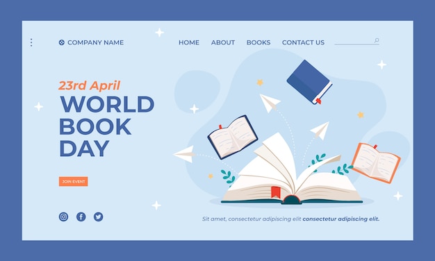 Free Vector flat world book day landing page template