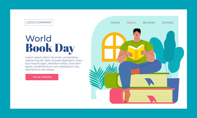 Flat world book day landing page template