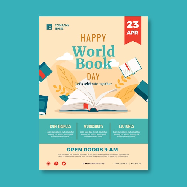 Free Vector flat world book day vertical poster template