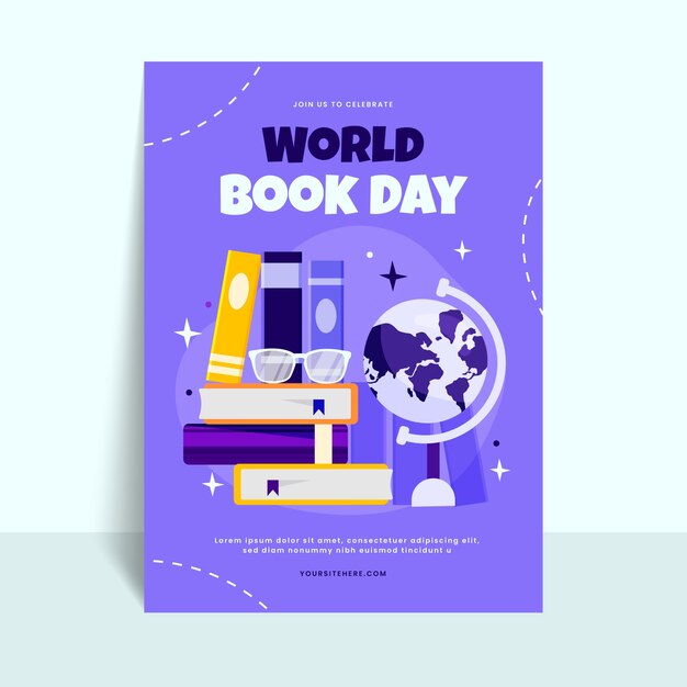 Flat world book day vertical poster template