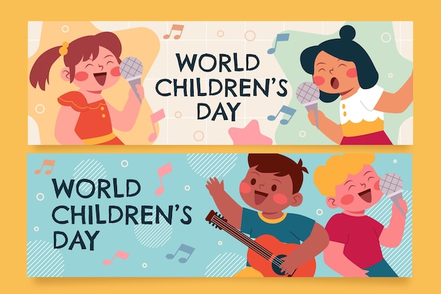 Flat world children's day horizontal banners set