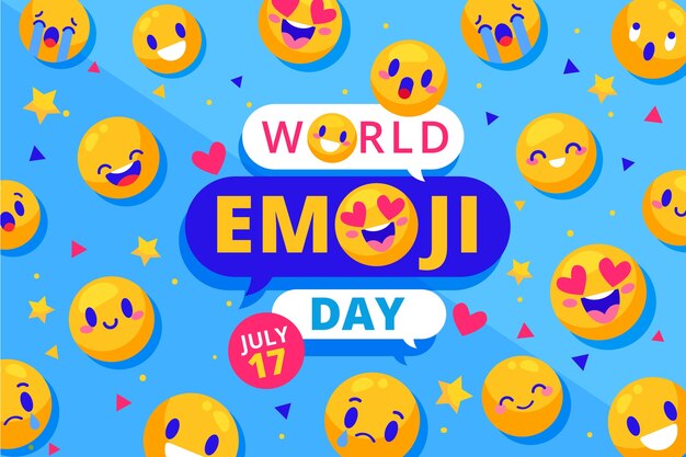 Flat world emoji day background with emoticons