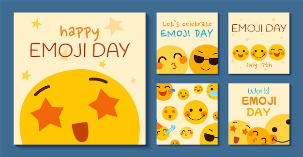 Free vector flat world emoji day instagram post collection