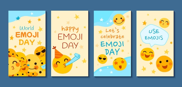 Free vector flat world emoji day instagram story collection