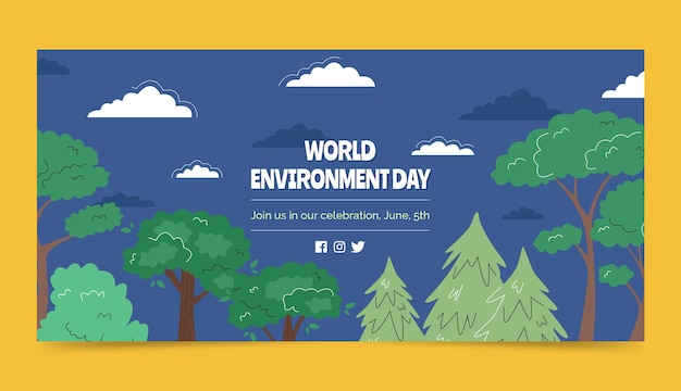 Free Vector flat world environment day horizontal banner template with trees