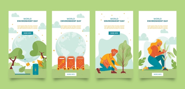 Free Vector flat world environment day instagram stories collection