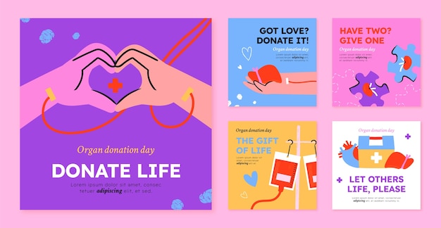 Flat world organ donation day instagram posts collection