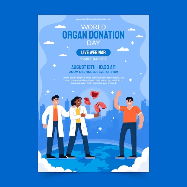 Flat world organ donation day vertical poster template