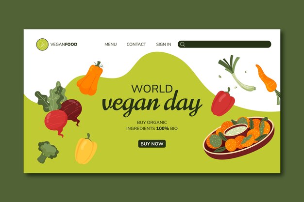 Flat world vegan day landing page template