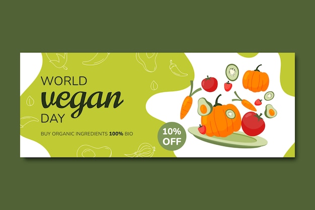 Flat world vegan day social media cover template