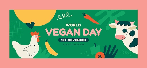 Free vector flat world vegan day social media cover template