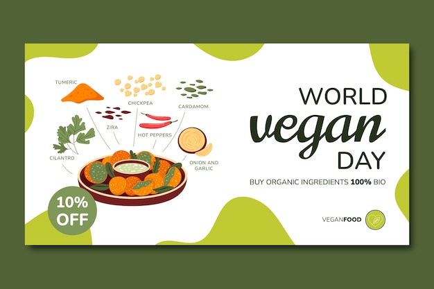 Flat world vegan day social media post template