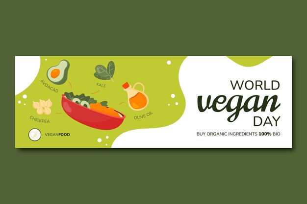 Flat world vegan day twitter header template