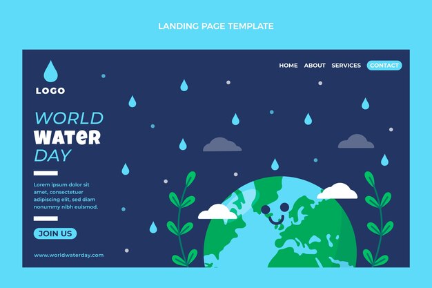 Flat world water day landing page template